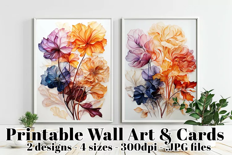 Colorful Watercolors Floral Printable Posters and Cards s1