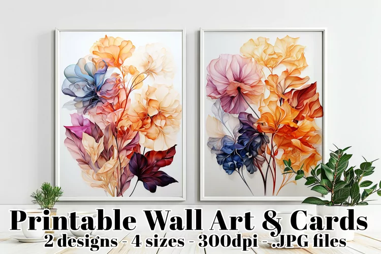 Colorful Watercolors Floral Printable Posters and Cards s2