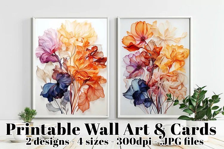 Colorful Watercolors Floral Printable Posters and Cards s3