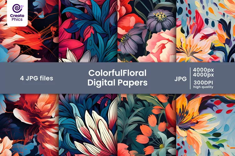colorful floral digital papers and flower patterns