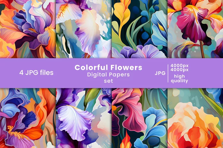 colorful floral digital papers and flower patterns