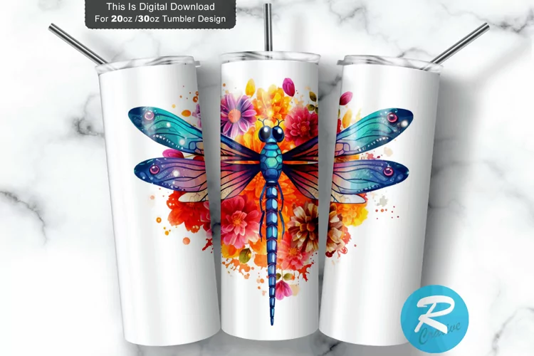 Colorful Floral Dragonfly 20oz/30oz Skinny Tumbler
