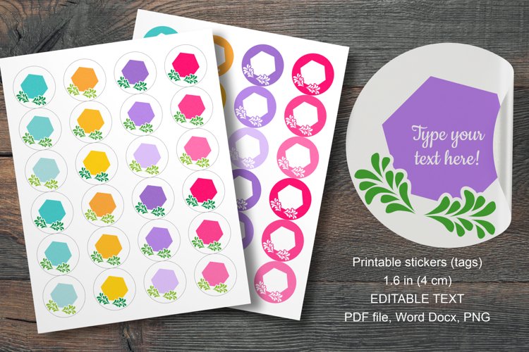Colorful Floral Hex Small Summer Round Labels 24 per Paper
