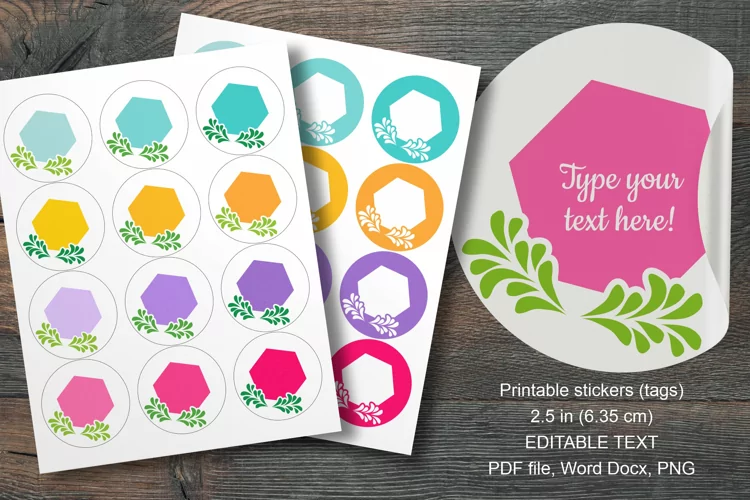 Colorful Floral Hex Summer Round Labels 12 pcs per paper