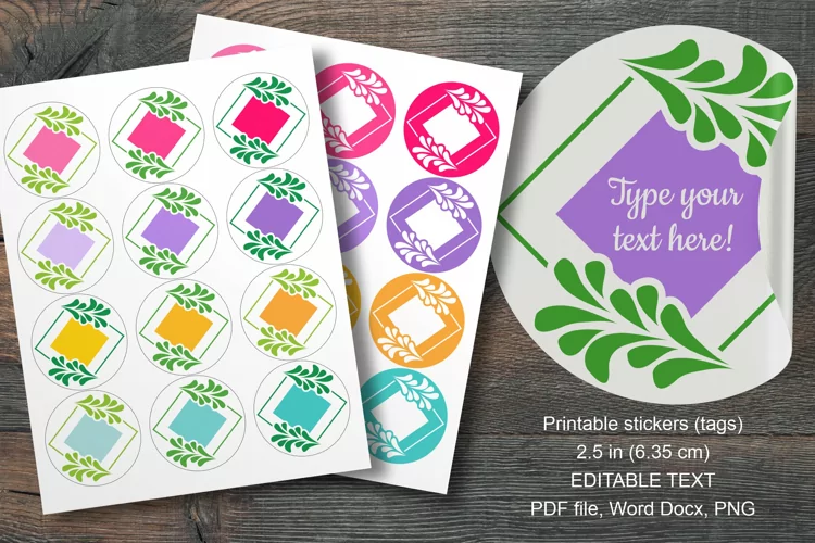 Colorful Floral Square Summer Round Labels 12 pcs per paper