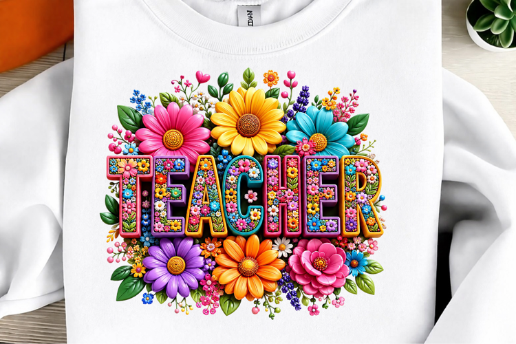 Colorful Floral Teacher PNG