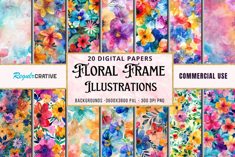 Colorful Floral Digital Paper Bundle example image 1