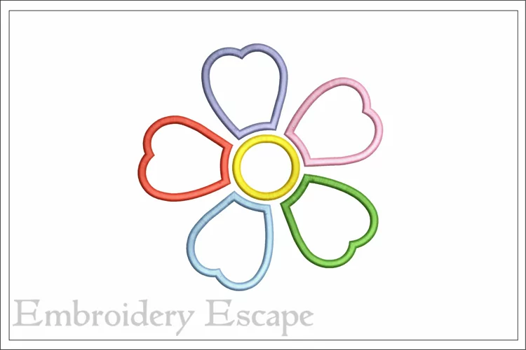 Colorful flower applique embroidery design, rainbow flower