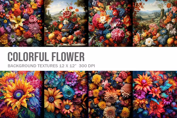 Colorful Flower Background Digital Paper Wallpaper Backdrop