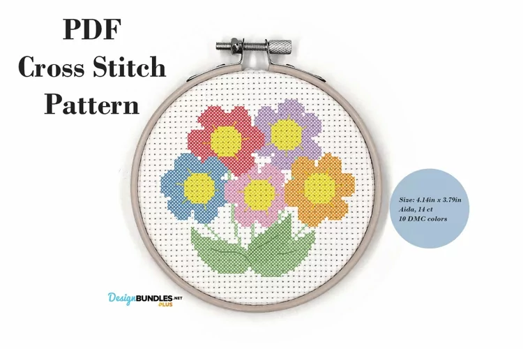 Colorful Flowers Cross Stitch Pattern PDF File