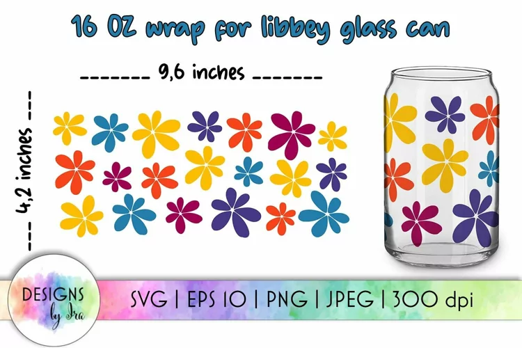 Glass Can Wrap With Colorful Flowers | 16 Oz Floral Can Warp