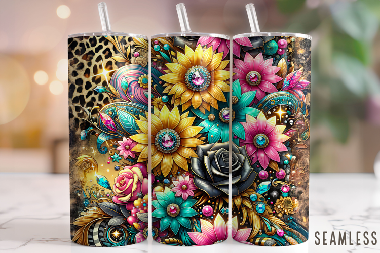 Floral Tumbler Wrap, Flowers Tumbler Wrap, Sunflower Tumbler