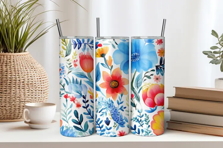 Colorful Flowers 20oz Tumbler Sublimation PNG