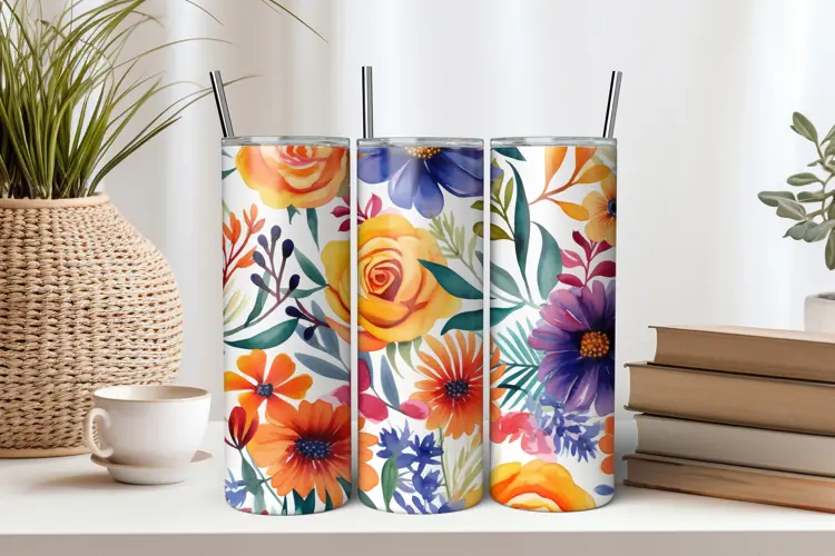 Colorful Flowers 20oz Tumbler Sublimation PNG