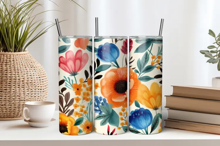 Colorful Flowers 20oz Tumbler Sublimation PNG