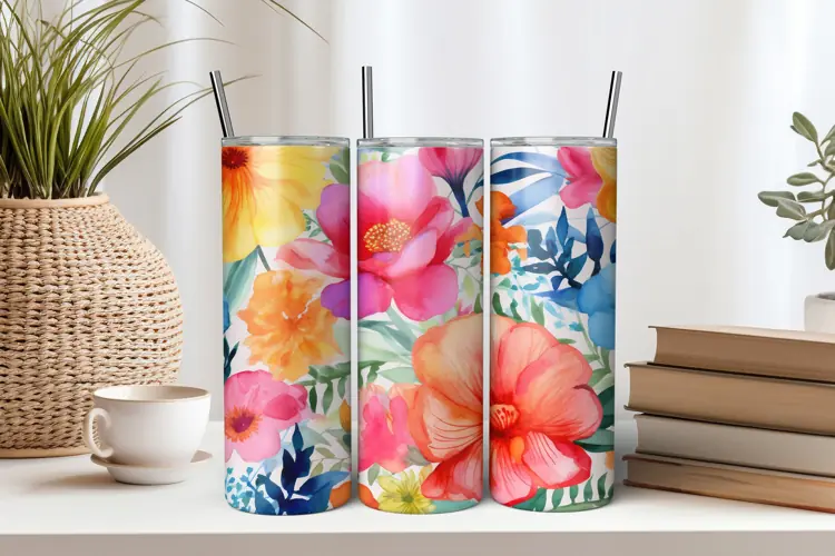 Colorful Flowers 20oz Tumbler Sublimation PNG