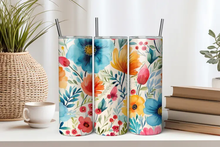 Colorful Flowers 20oz Tumbler Sublimation PNG