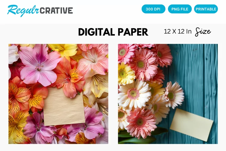 Colorful Flowers With a Note Digital Paper