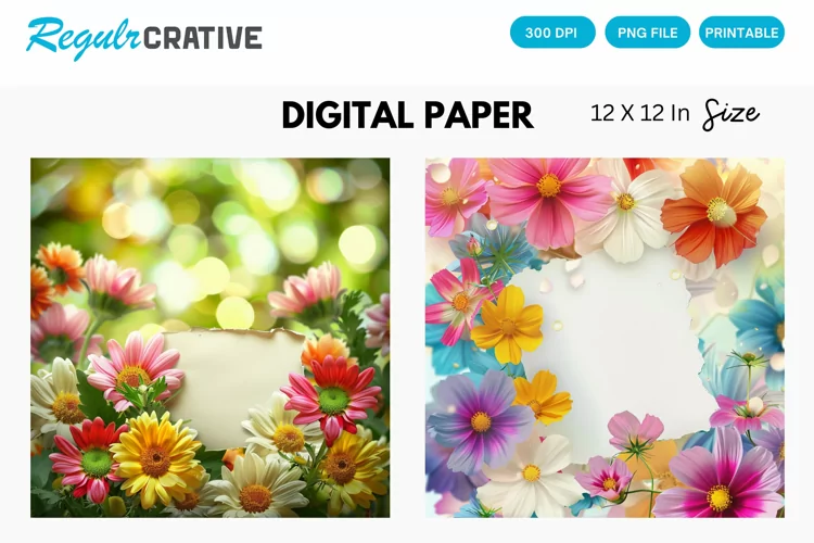 Colorful Flowers With a Note Digital Paper