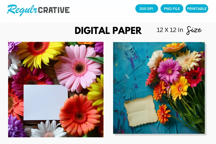 Colorful Flowers With a Note Digital Paper