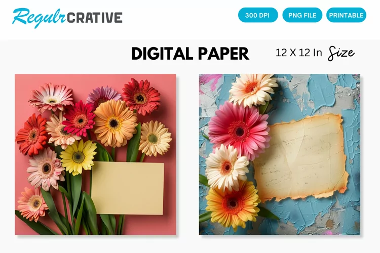 Colorful Flowers With a Note Digital Paper