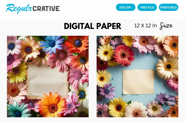 Colorful Flowers With a Note Digital Paper