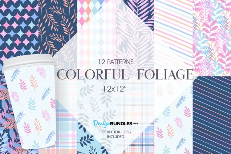 Colorful Foliage Digital Paper, Vector Patterns