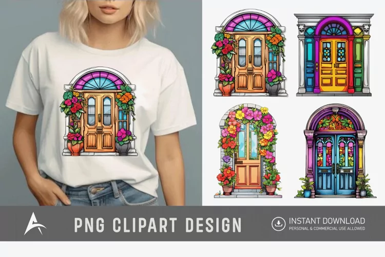 Watercolor Colorful Front Doors Sublimation Clipart