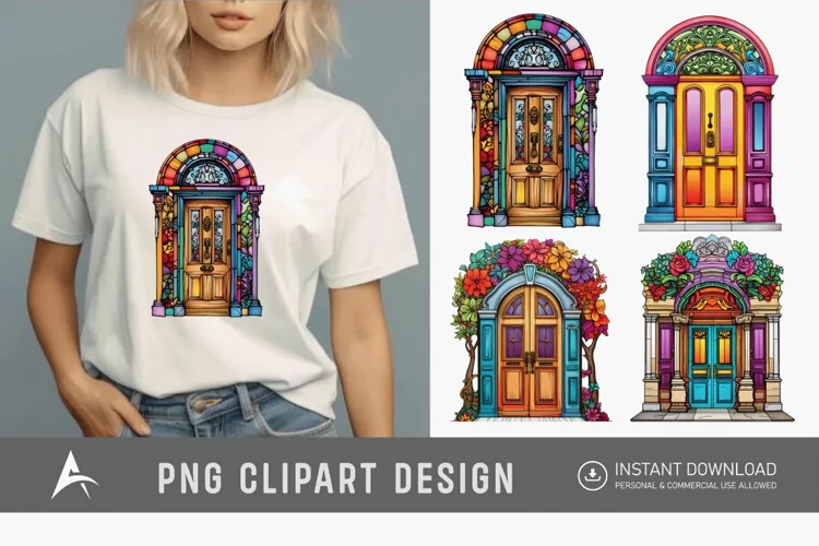 Watercolor Colorful Front Doors Sublimation Clipart