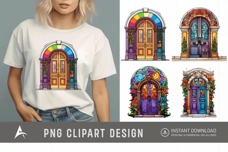 Watercolor Colorful Front Doors Sublimation Clipart