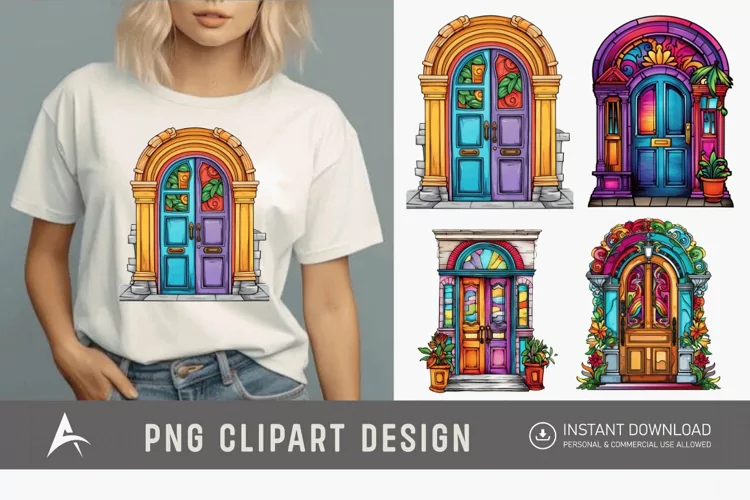 Watercolor Colorful Front Doors Sublimation Clipart