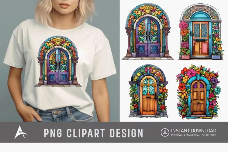 Watercolor Colorful Front Doors Sublimation Clipart