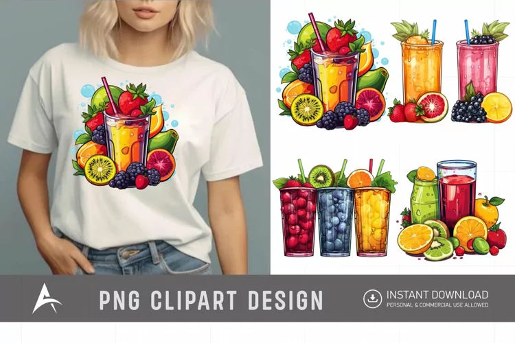 Watercolor Colorful Fruit Juice Clipart