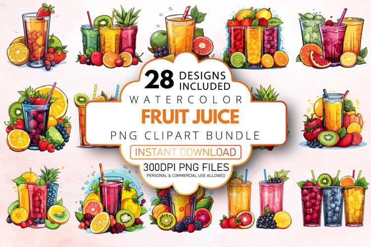 Watercolor Colorful Fruit Juice Clipart Bundle