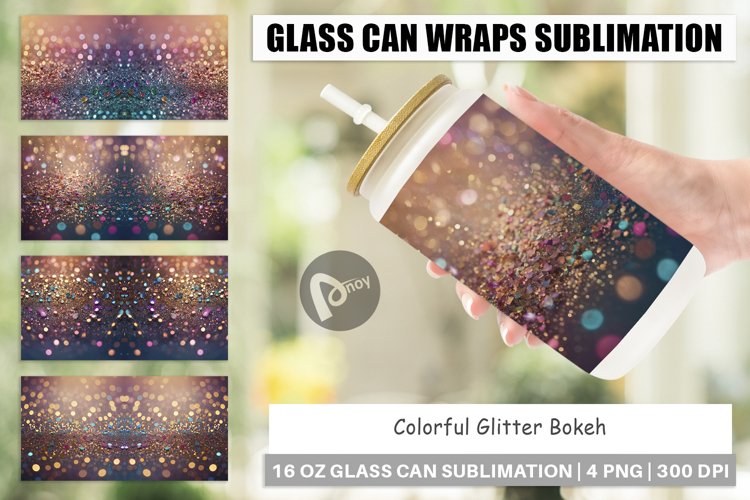 Glass Can Wraps Colorful Glitter Bokeh