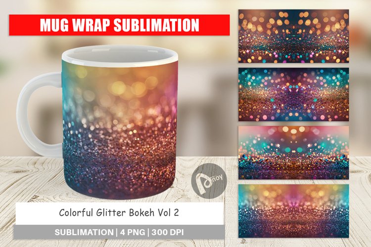 Mug Wrap Design Colorful Glitter Bokeh