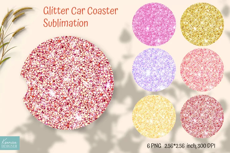 Colorful Glitter Car Coaster Sublimation. Summer Aesthetic