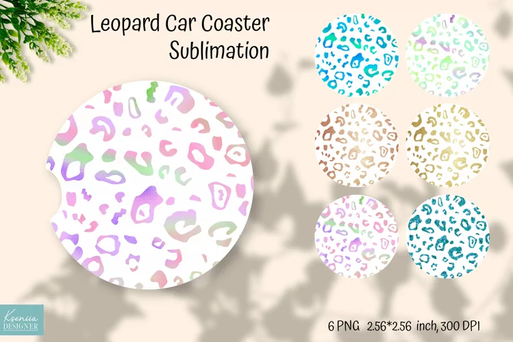 Glitter Leopard Car Coaster Sublimation. Animal Print Ideas