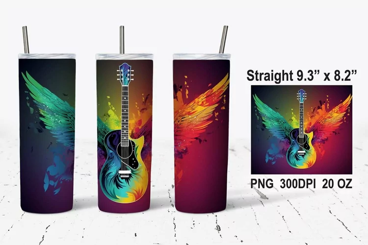 Guitar Tumbler Wrap, Guitar Sublimation Tumbler Wrap