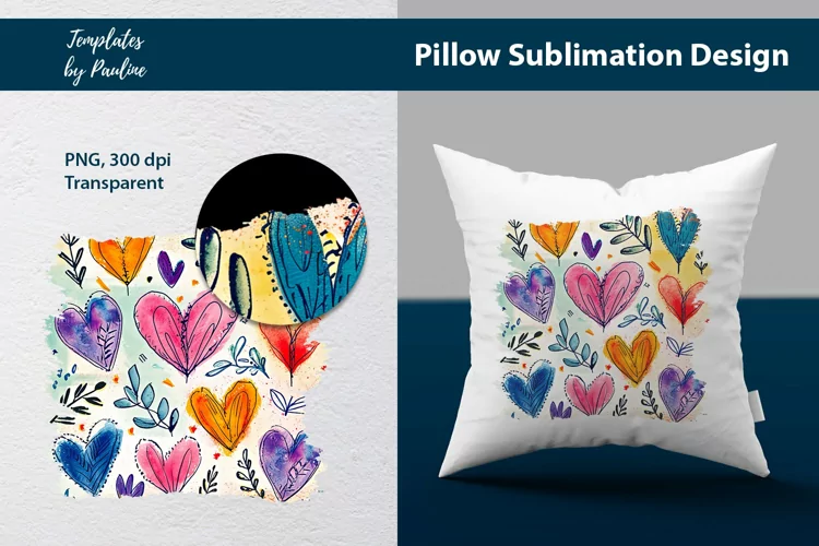 Colorful hand-drawn hearts and leaves Pillow Case / Cover