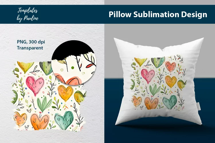 Colorful hand-drawn hearts and leaves Pillow Case / Cover