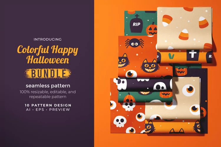 Colorful Happy Halloween - Seamless Pattern