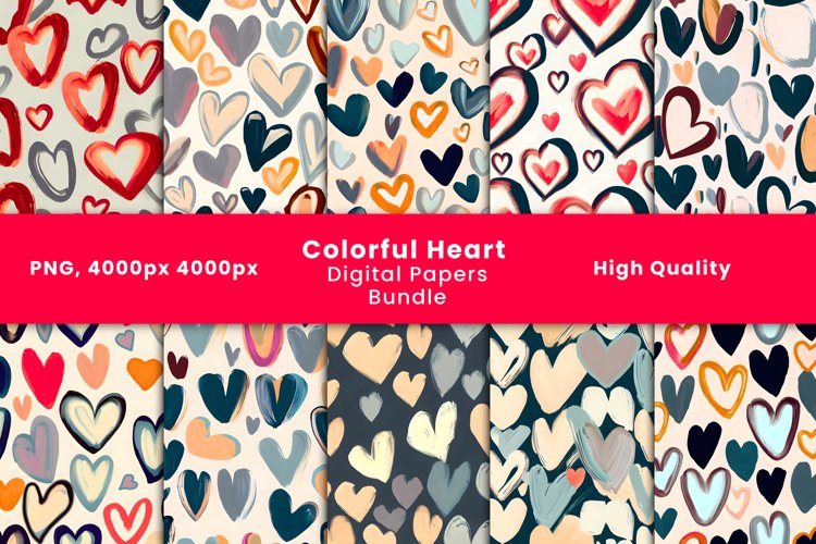 colorful heart digital papers example image 1