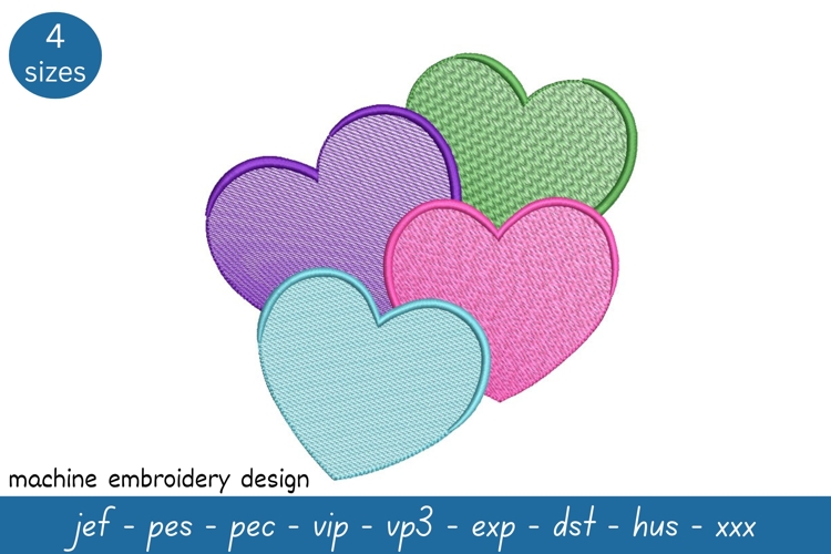 Colorful hearts embroidery design