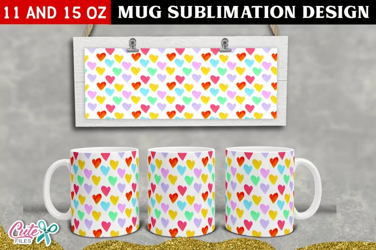 Colorful Hearts Sublimation mug | Watercolor mug template