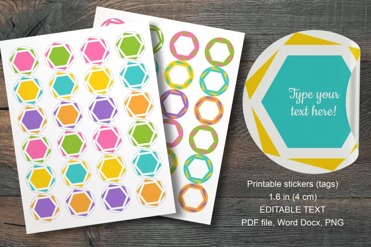 Colorful Hexagons Small Summer Round Labels 24 per Paper