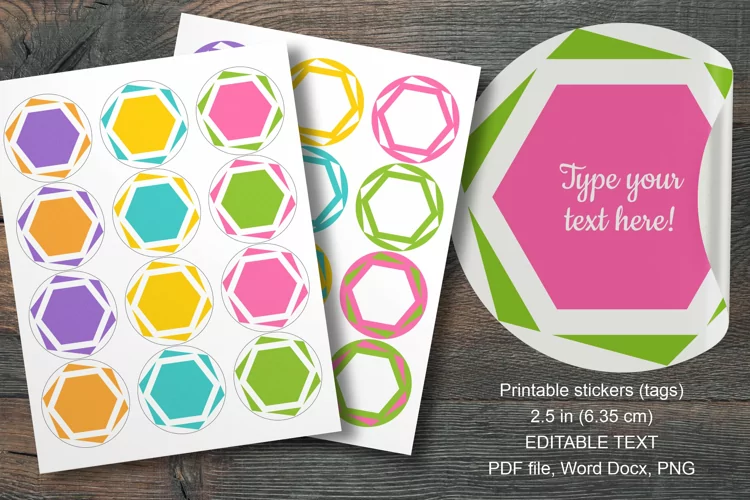 Colorful Hexagons Summer Round Labels 12 pcs per paper
