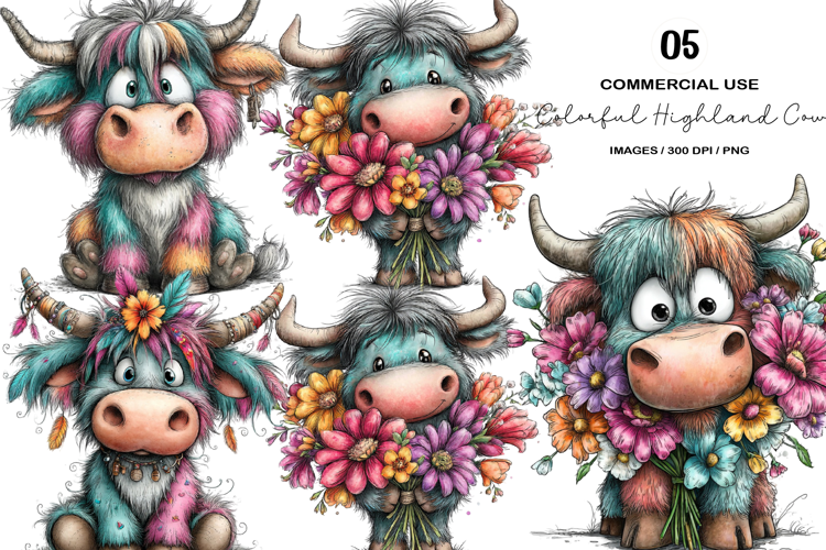 Colorful Highland Cow Clipart