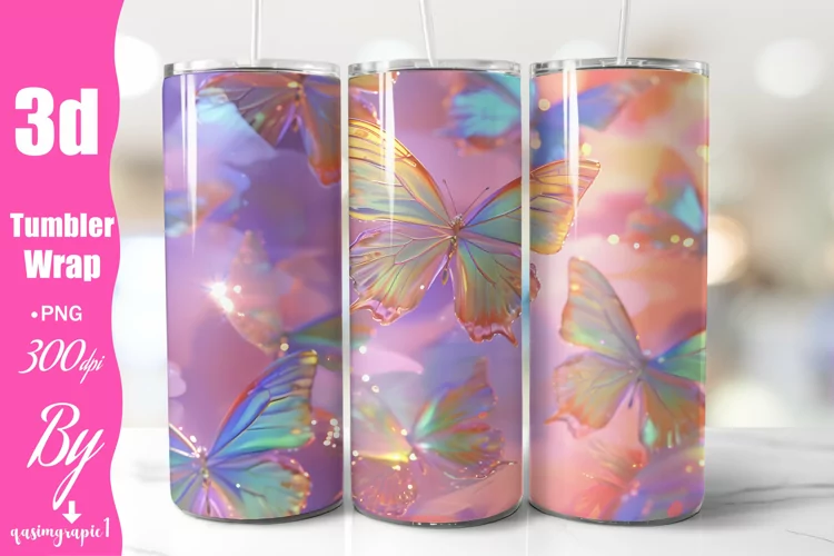 Colorful Holographic Butterflies 20 oz Tumbler Wrap