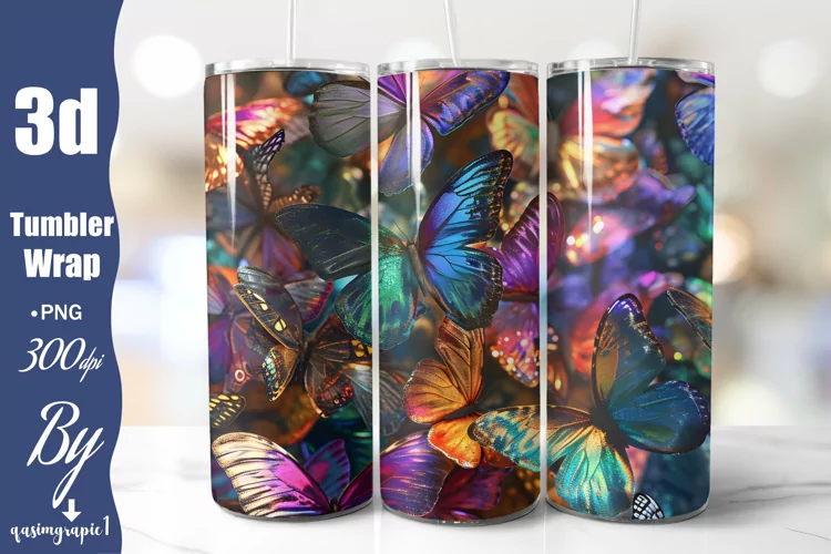 Colorful Holographic Butterflies 20 oz Tumbler Wrap Sublimat